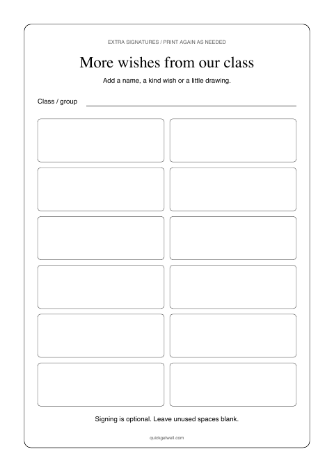 Extra signature sheet with 12 wider spaces for notes or drawings